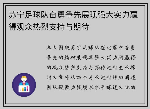 苏宁足球队奋勇争先展现强大实力赢得观众热烈支持与期待